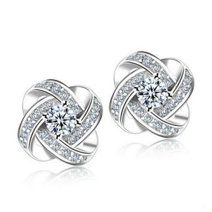 925 Sterling Silver CZ Flower Sparkly Earrings